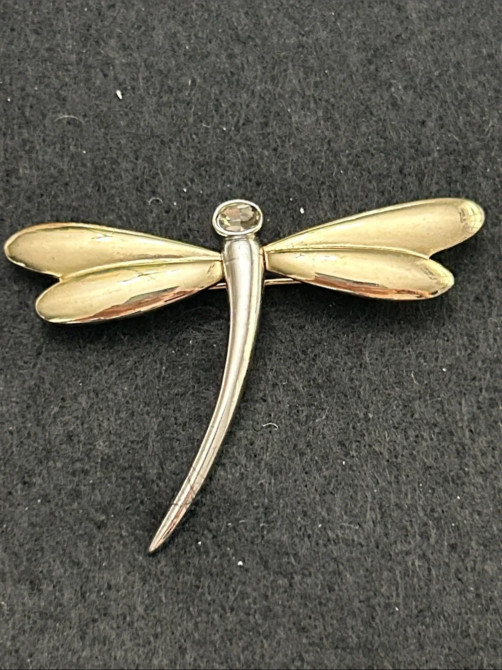 Liz Claiborne Silver and Gold-Tone Dragonfly Brooch with Clear Stone
